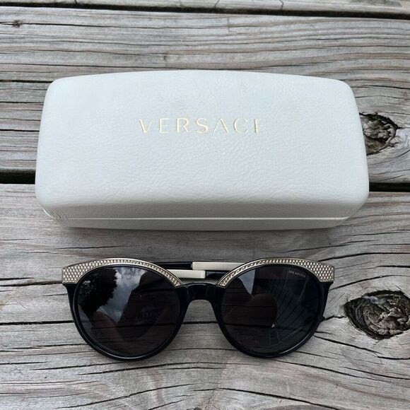 Versace Black & Gold/ Grey MOD 4330 Round Sunglasses - Picture 1 of 6